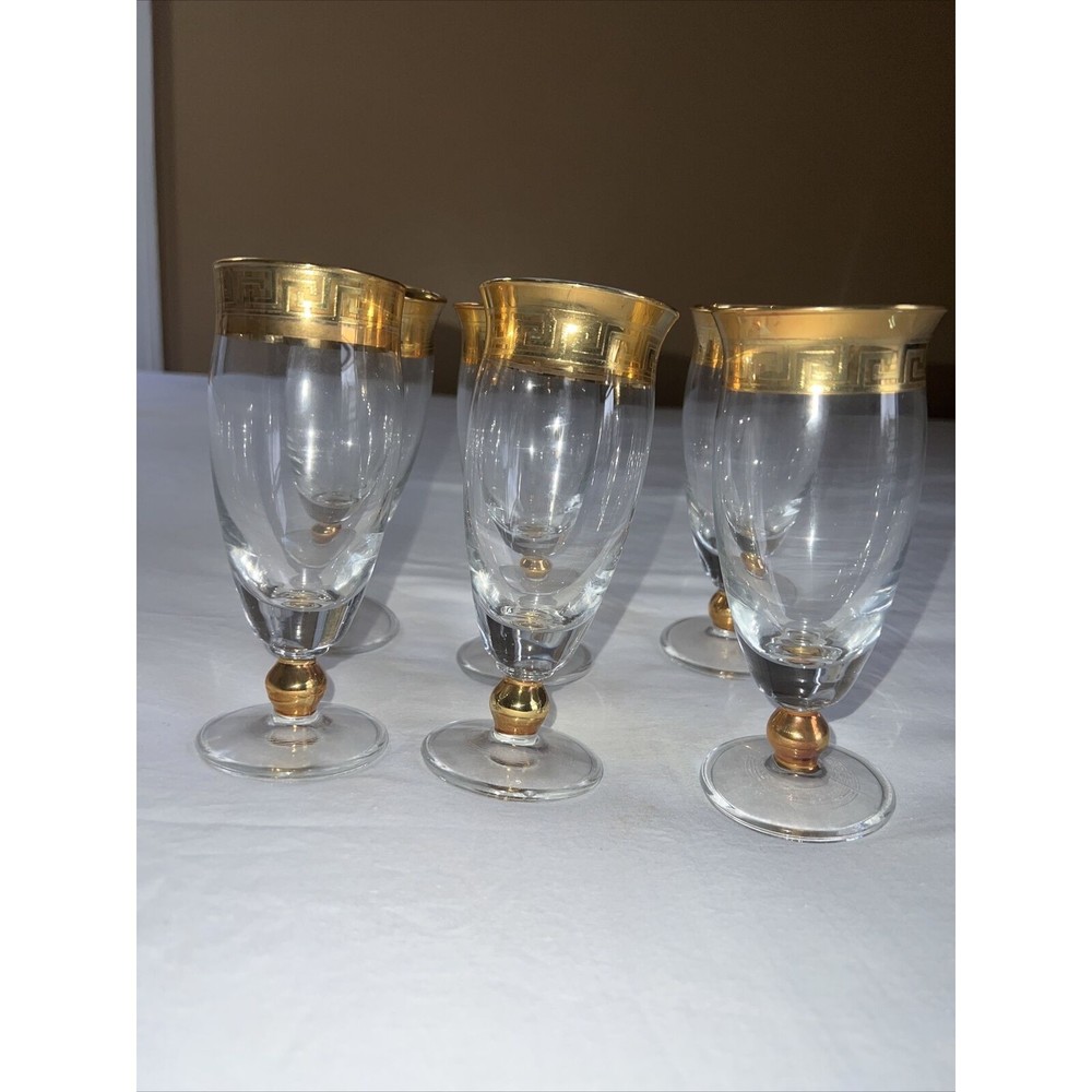 Italian Handcrafted 14k Gold-trimmed Champagne Glasses Set Of 6